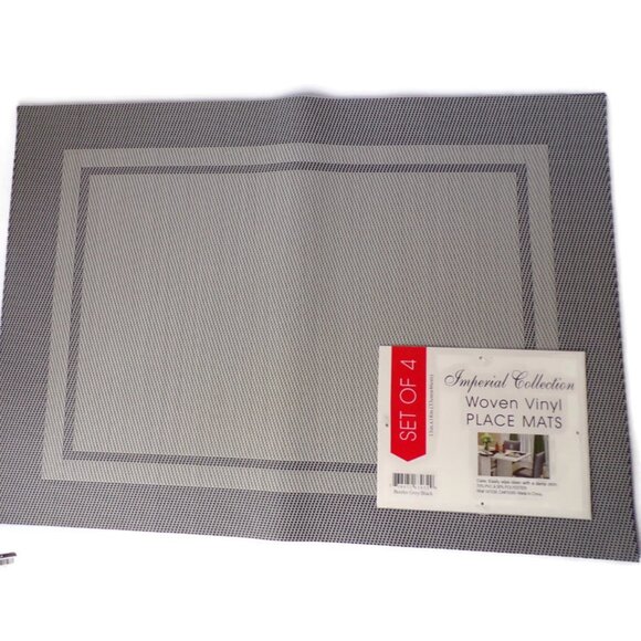 Imperial Collection Woven Vinyl Placemats Set of 4 Gray Black 0369 - Picture 1 of 5